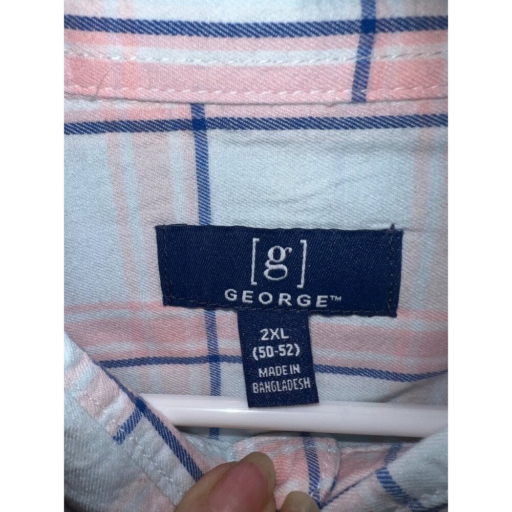 George Men's Long Sleeve Button-Up Shirt 2XL White With Pink & Blue Plaid Patter - Picture 2 of 2